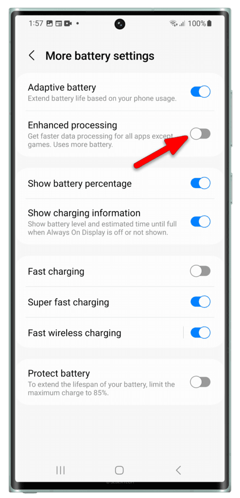 Tap the switch next to Enhanced processing to disable it.