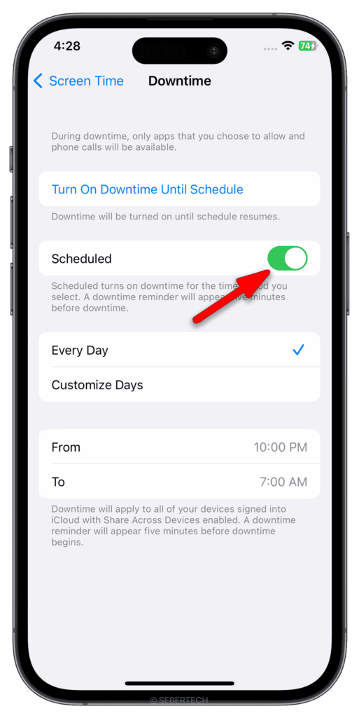 Tap the switch next to Scheduled.