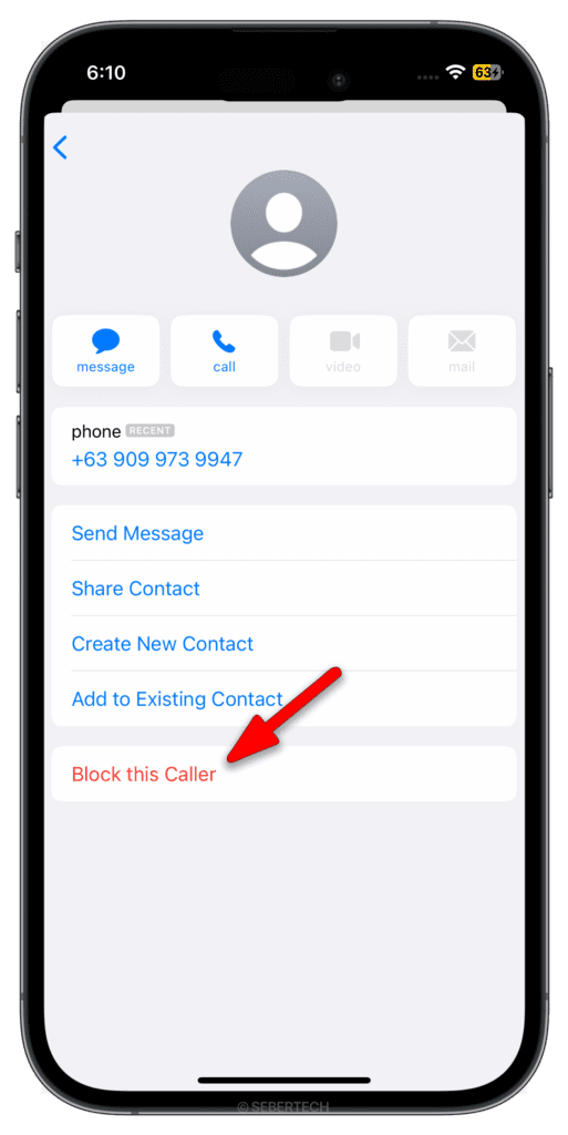 Scroll down on the next page and choose Block this Caller