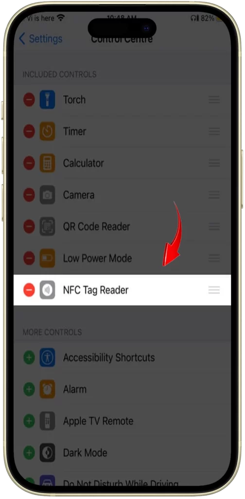 Add NFC Tag Reader to Control Center Items