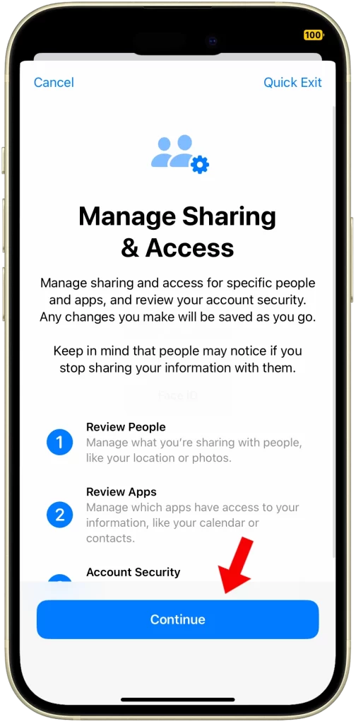 Tap Manage Sharing & Access iPhone 15