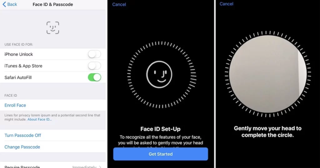 Face ID enrollment process on iphone