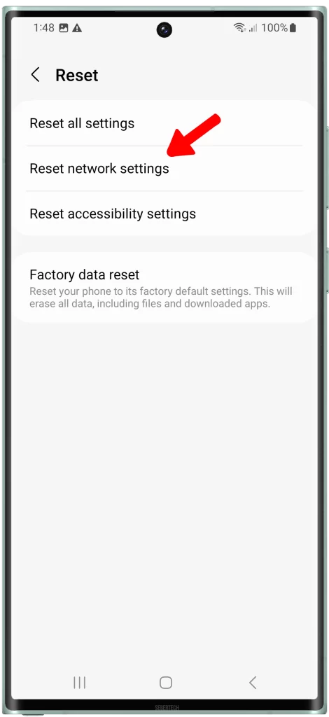 Tap on Reset network settings. This will reset all of your phone's network settings, including your Wi-Fi connections, Bluetooth connections, and mobile data settings.