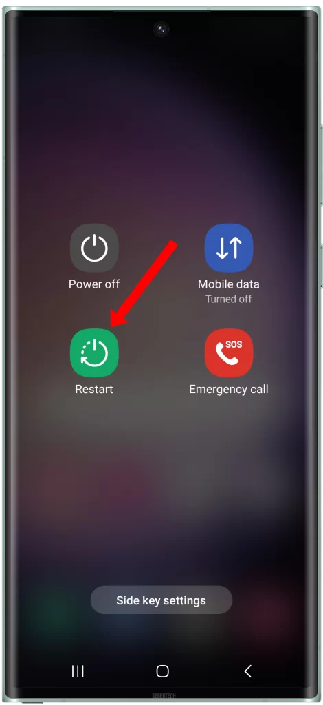 To restart your phone, tap on the Power icon and then tap on Restart.