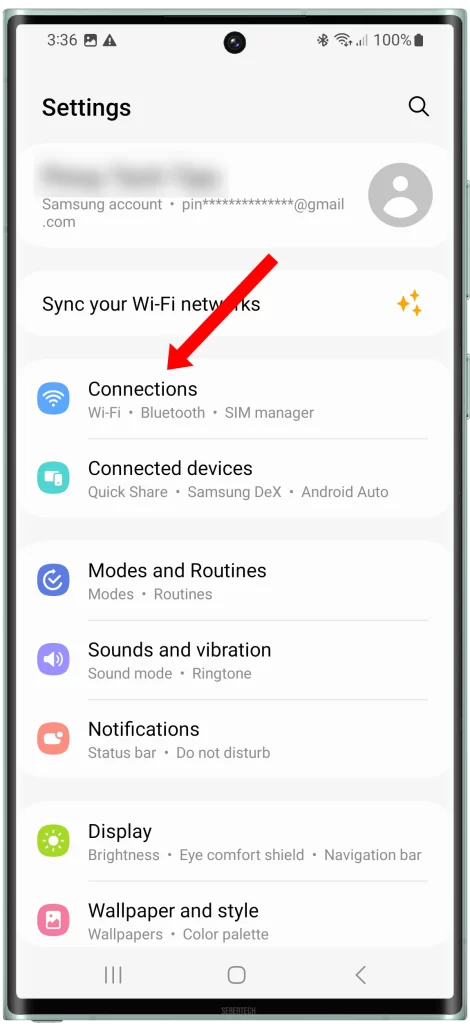 Tap on Connections. This is where you can find all of the settings related to your phone's network connections, such as Wi-Fi, Bluetooth, and mobile data.
