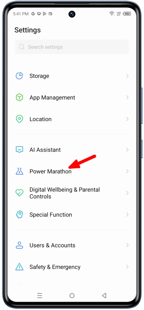 Tap on Power Marathon. This is where you can find all of the settings related to your phone's battery life.
