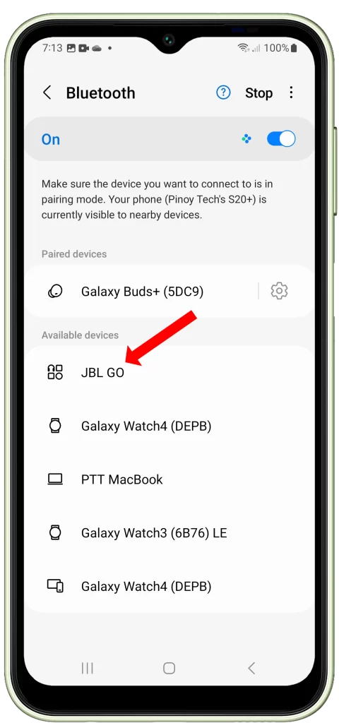 Tap on the name of your Bluetooth device to pair it with your phone.