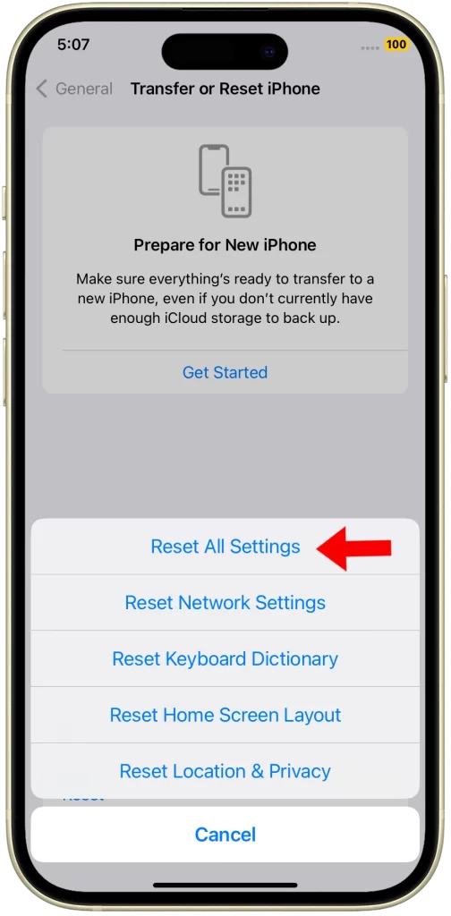 iphone 15 reset all settings