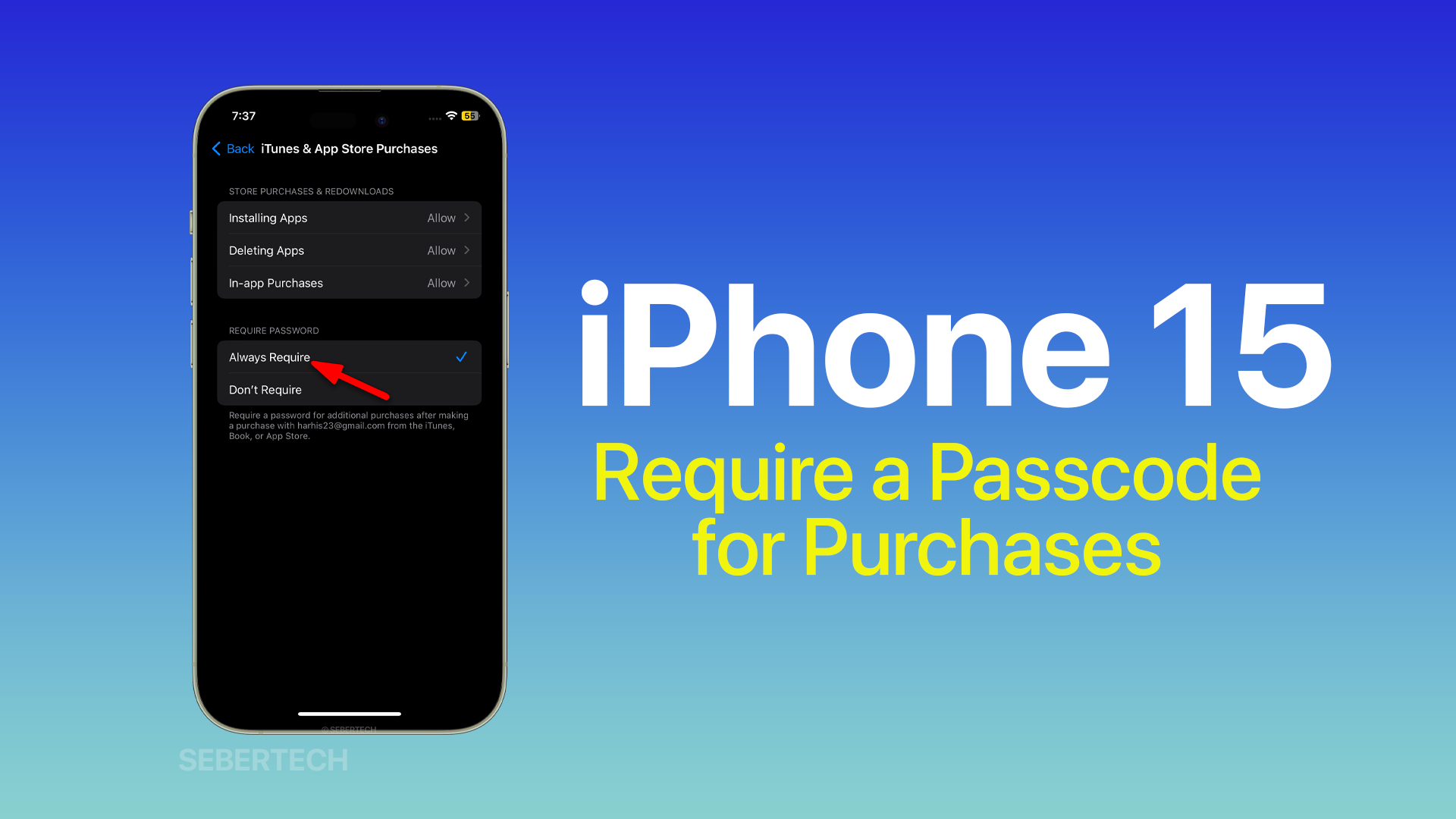 Require a Passcode for Purchases and In app Purchases on iPhone 15 3