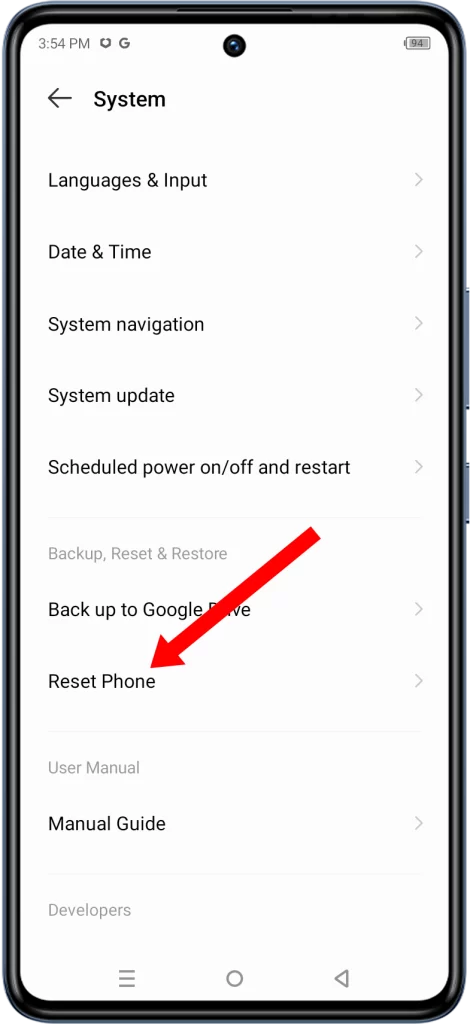 Tap Reset.

The Reset settings contain options for resetting your phone's settings to their defaults.