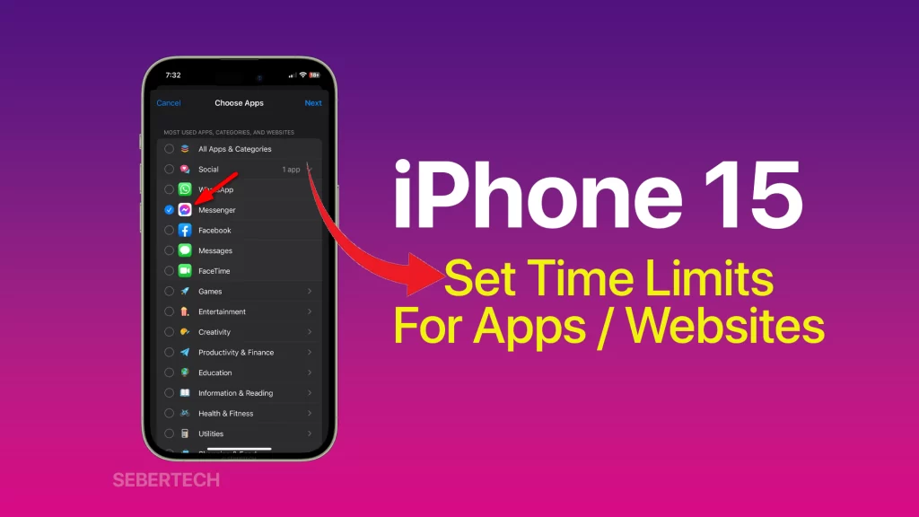 Set Time Limits for Apps and Websites on iPhone 15
