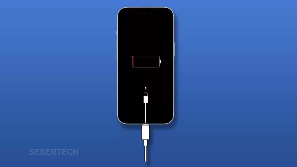 The picture shows an iPhone 15 with empty battery but is already charging.