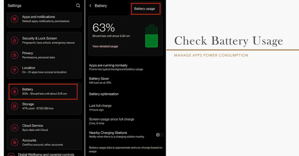 check battery usage Android 14