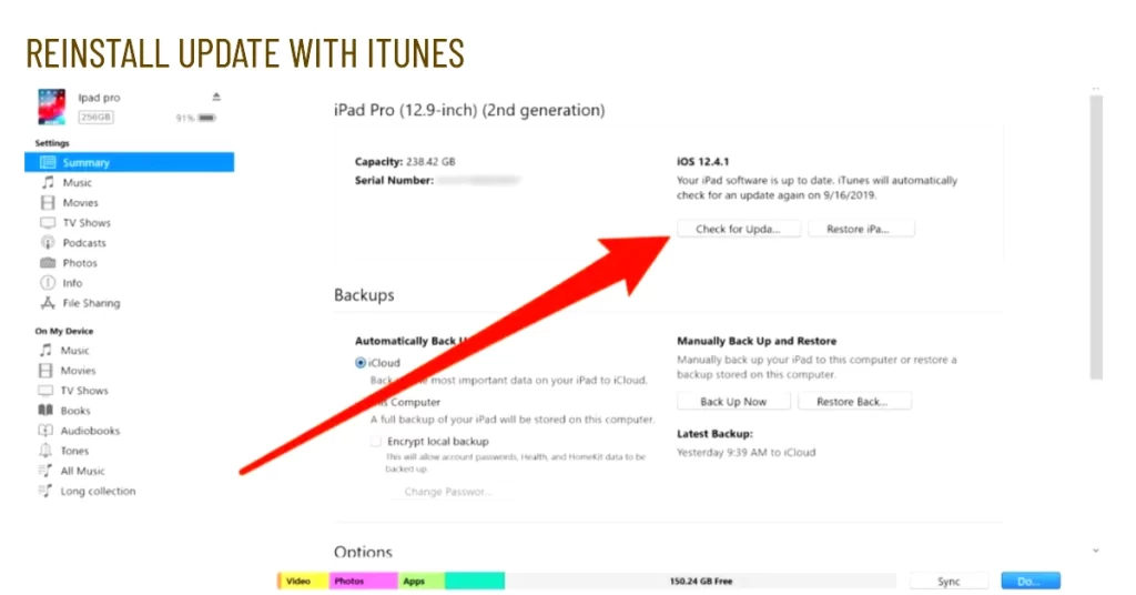 reinstall ipad update using iTunes