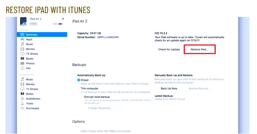 restore iPad using iTunes