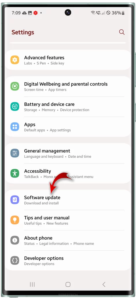 Android 14 software update settings