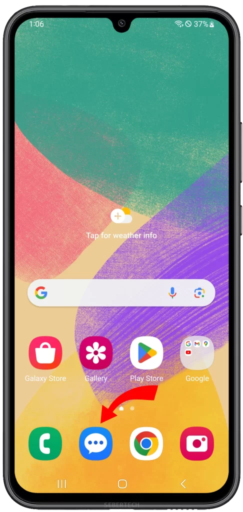To begin, locate and open the "Messages" app on your Samsung Galaxy A24. The Messages app is represented by an icon that resembles a speech bubble.