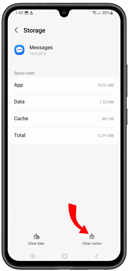 Clear Cache

In the storage settings, you'll see an option labeled "Clear cache." Tap on this option to initiate the cache-clearing process.