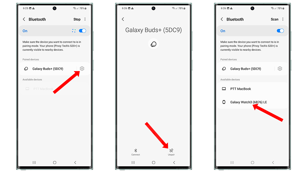 Tap on the gear icon next to the Bluetooth device you want to forget.

5. Tap on Unpair.

6. To re-pair your Bluetooth device, tap on Add device and scan for your Bluetooth device.