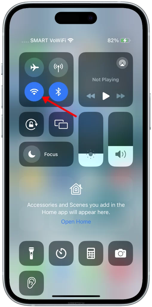 How to Enable or Disable Wi-Fi on iPhone 15

Tap on the Wi-Fi icon to enable it. 