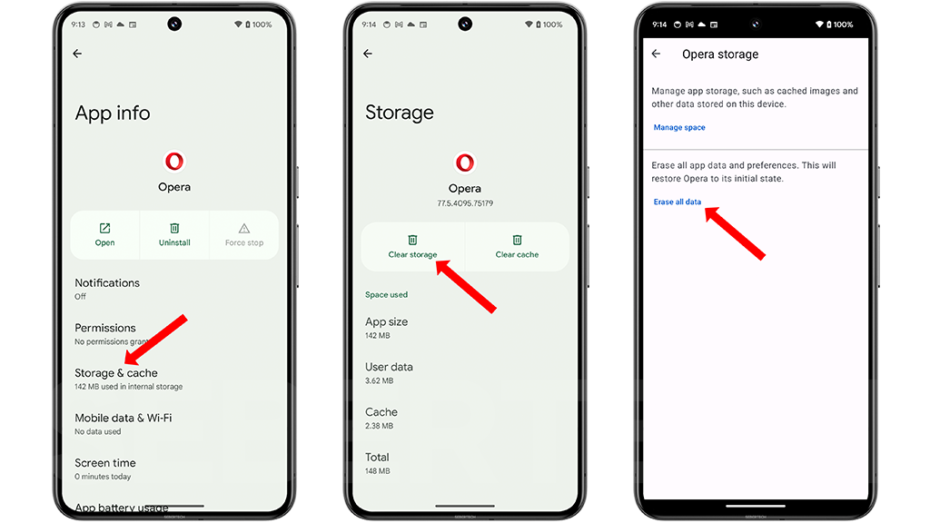 4. Tap on Storage & cache.

5. Tap on Clear storage.

6. Tap Erase all data and tap Erase to confirm.