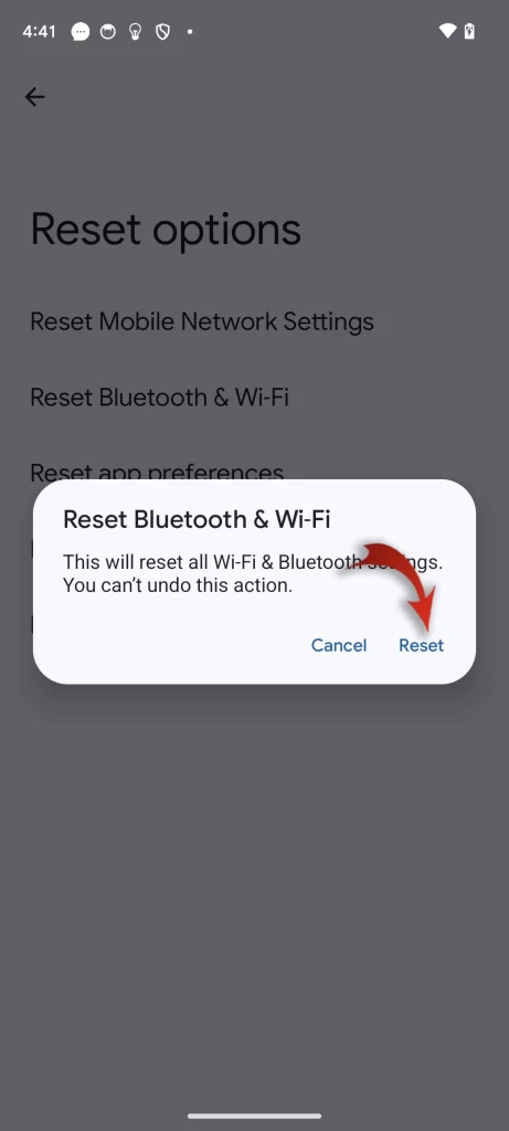 Confirm Bluetooth reset Google Pixel Android 14