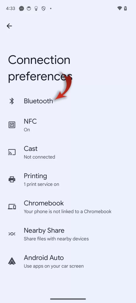 Google Pixel Bluetooth settings