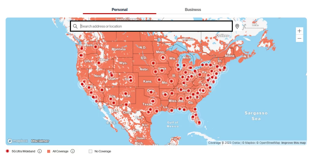 The image shows a map of the U.S. and cellular coverage area.
