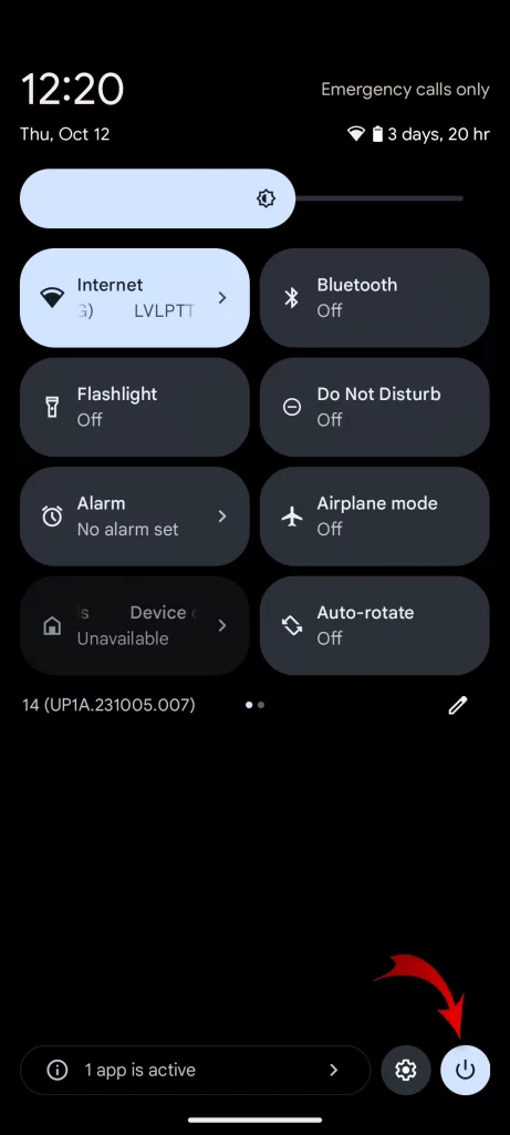 android 14 quick panel power option