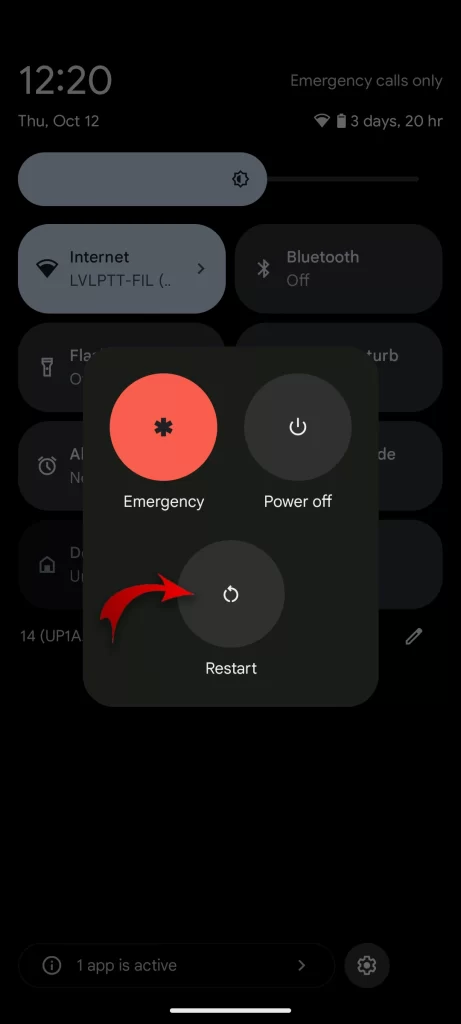 android 14 quick panel restart option