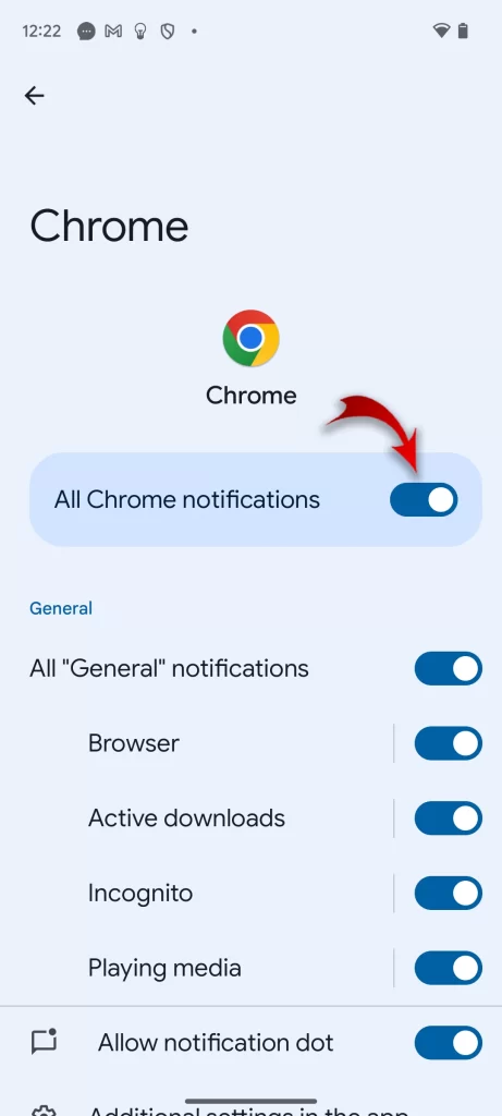 Chrome App notification settings Android 14