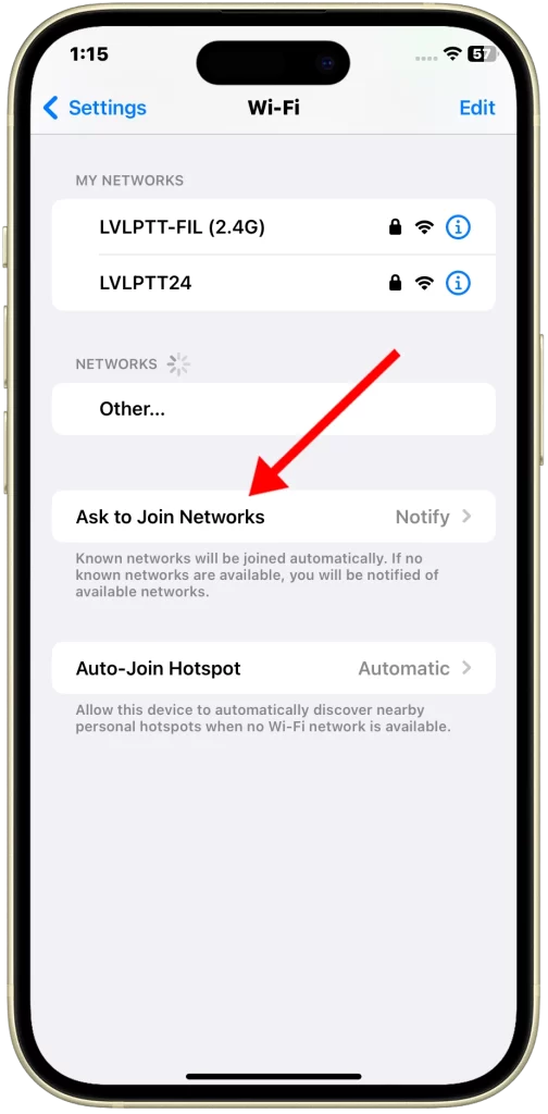 iPhone 15 Ask to Join Networks