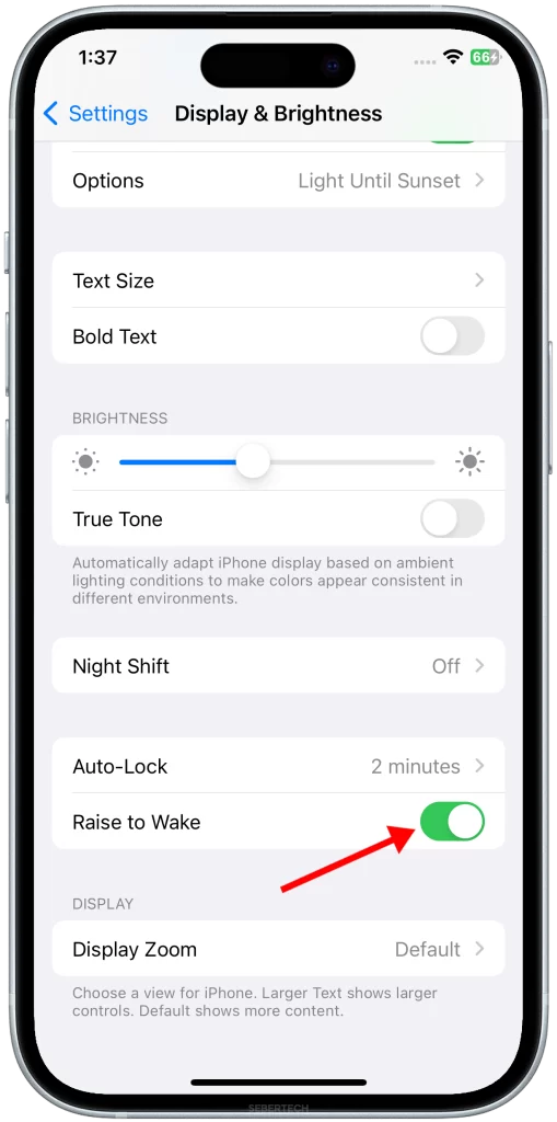 Tap the switch next to Raise to Wake to disable it.
