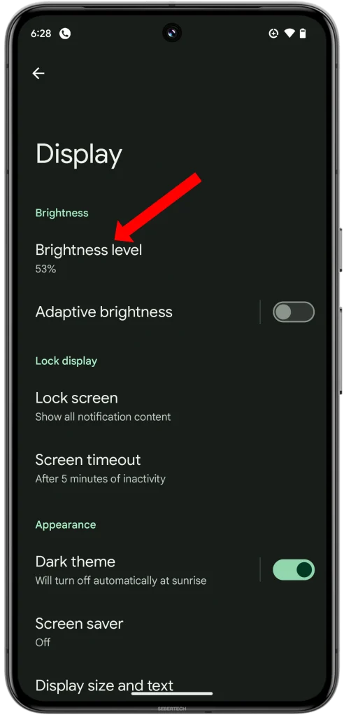 Move the Brightness level slider for precise adjustment.