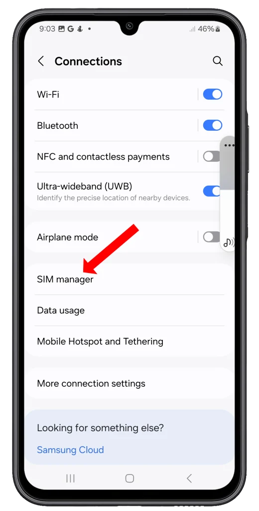 Select SIM manager: Within the ‘Connections’ menu, you’ll find an option for ‘SIM manager’. Tap on it.