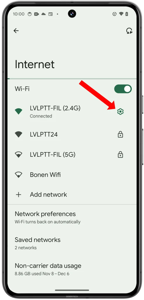 Tap the gear icon next to the Wi-Fi network you're currently connected to.