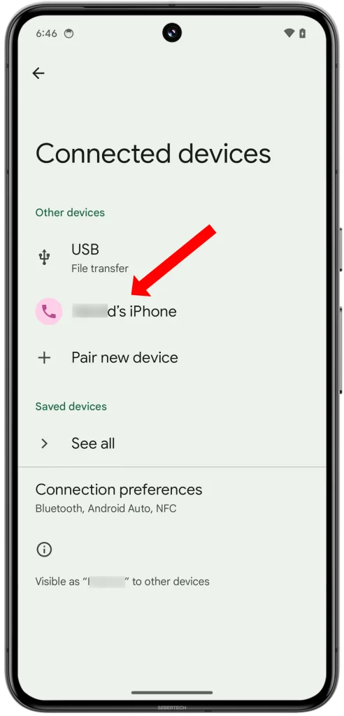 Once paired, tap on the connected device's name in the Bluetooth settings.