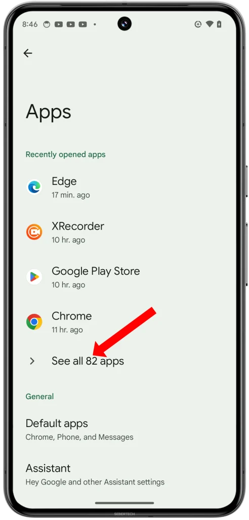 Tap on "See all apps" to display a list of all installed apps on your device. 