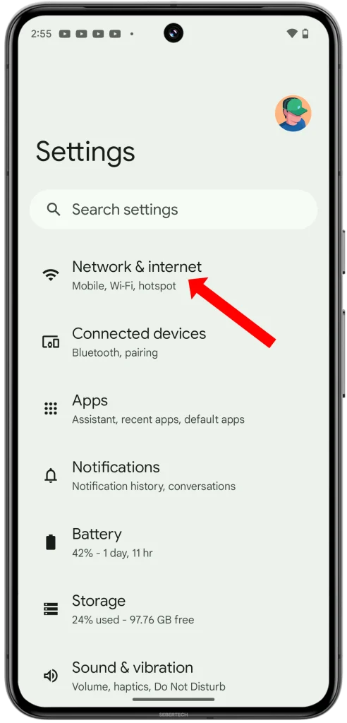 Navigate to Network & internet. This section controls all your connectivity settings, from Wi-Fi to Bluetooth.