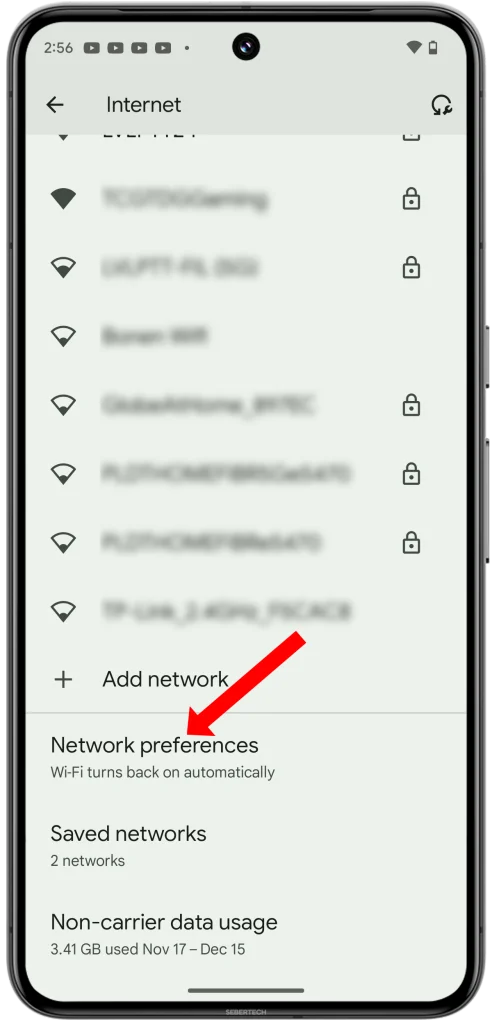Tap on "Network preferences".