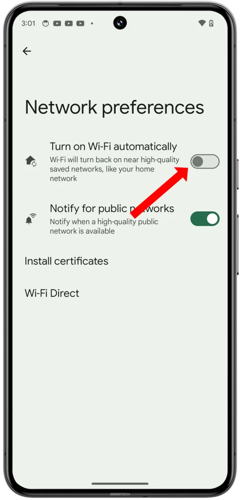 Turn on the "Turn on Wi-Fi automatically" switch.