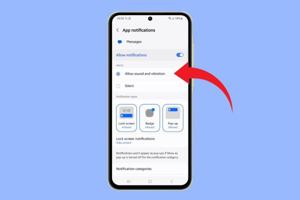 How to Enable Sound and Vibration for Message Notifications on Galaxy A55